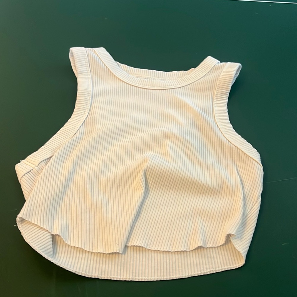 Girls ribbed medium white tank top